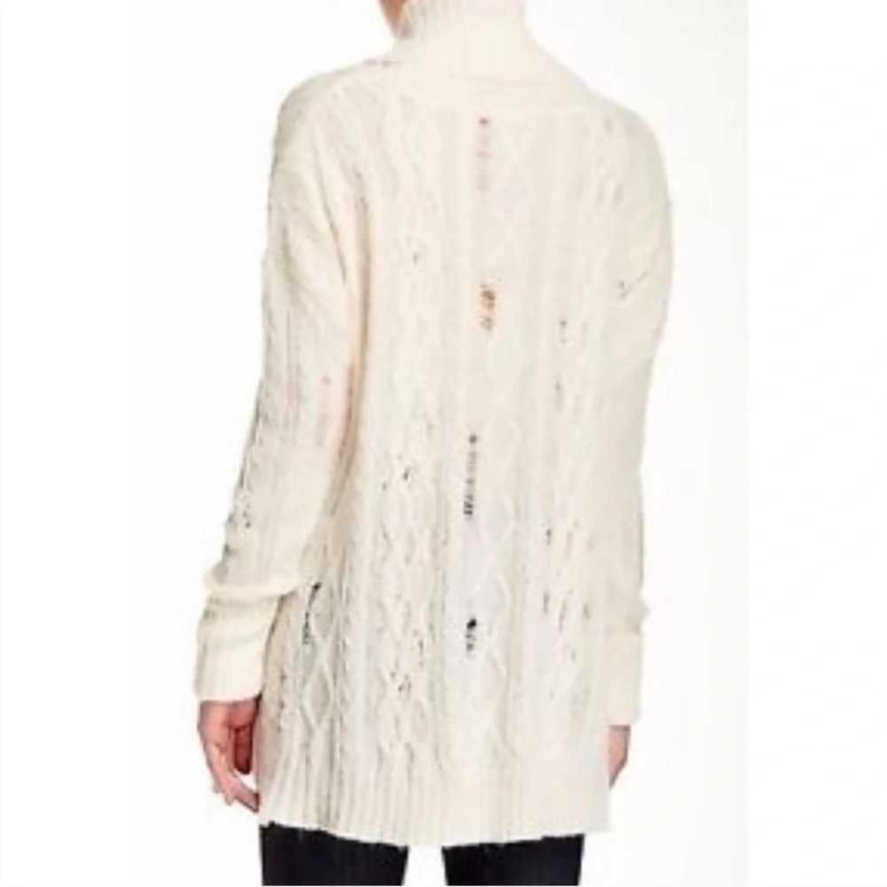 Free People Ivory Distressed Cowl Neck Sweater